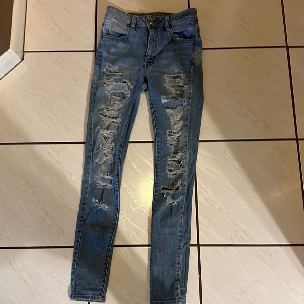 American Eagle Outfitters jeans, distressed.